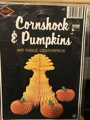 1979 Beistle Honeycomb Cornshock & Pumpkin Art Tissue Fall Centerpiece 12in NIP