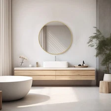 OLIXIS Gold Round Wall Mirror 24 Inch, Bathroom Mirrors For Over Sink-ZengC