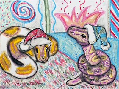 Ball Python Christmas ACEO 2.5x3.5 Miniature Print Collectible Card Snakes