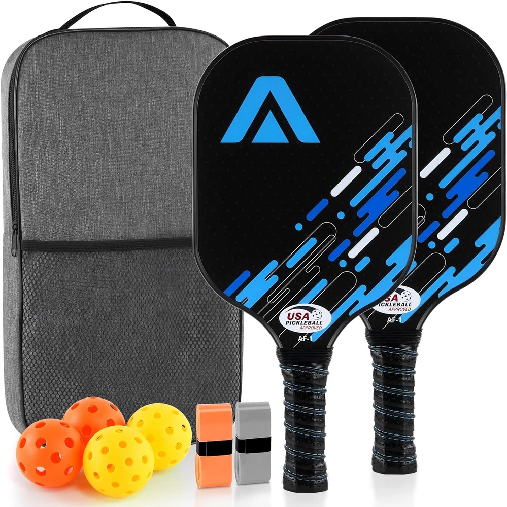 Pickleball Paddles Set of 2 with 4 Balls and Carry Bag