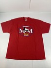 Red vintage Disneyland T-shirt with blue Mickey Mouse logo and “Est. 1955” text, featuring two front stitch circles.