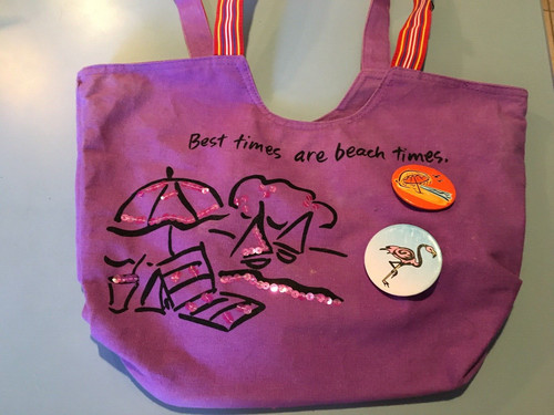 SUN AND SAND CANVAS ZIPPERED  BEACH BAG "BEST TIMES ARE BEACH TIMES" UNUSED