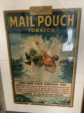 Unframed Mail Pouch Snuff Tobacco Cardboard Two Men Survived  Sign Rare