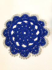 5 Pcs/Lot Hand Crochet Round Lace Doily/Coaster Flower Cotton Blue Metalic 6"