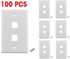 100 PCS Pack 2 Port Keystone Insert Jack CAT5 CAT6 RJ45 Coax Wall Plate WHITE