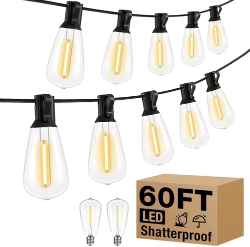 Led Outdoor String Lights, 60Ft Patio Lights Waterproof with Edison Bulbs Shatte - 第 11/12 張圖片