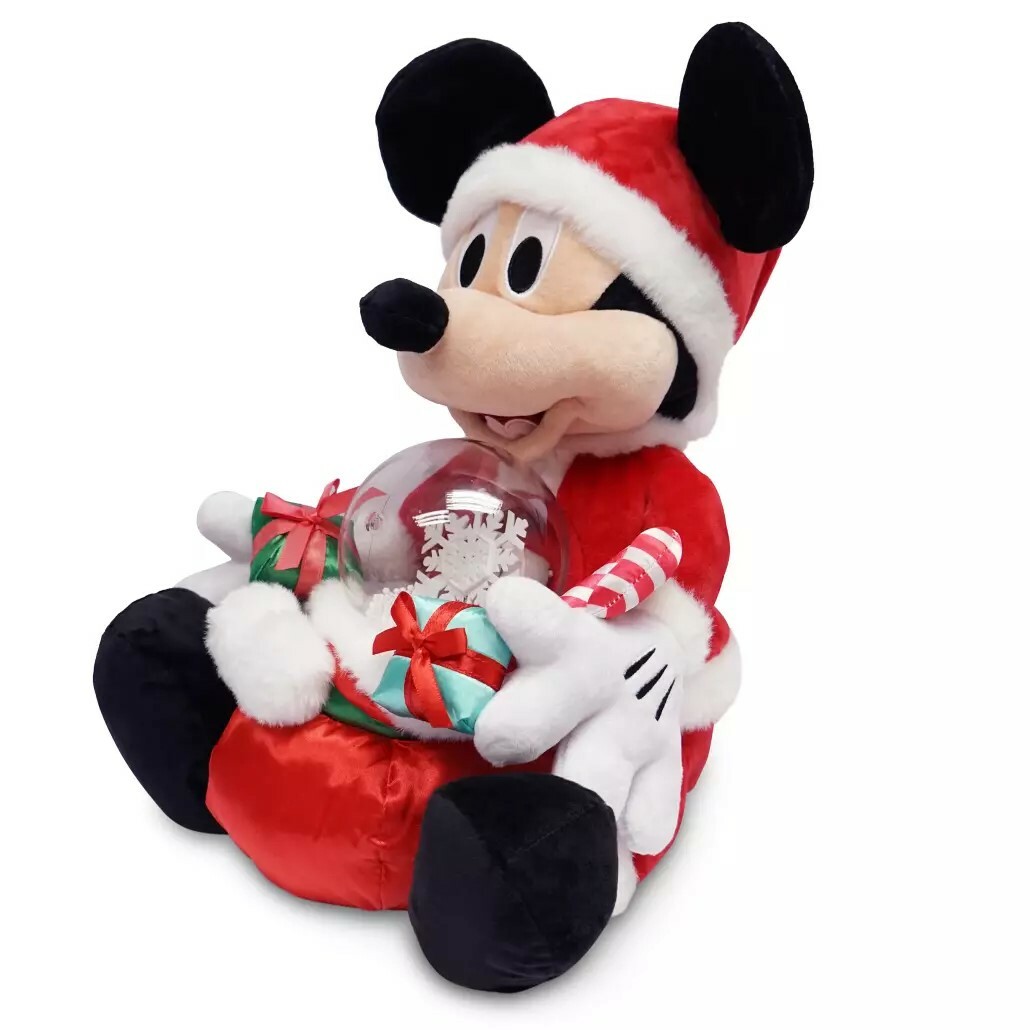 Disney Store Plush Musical Motion Santa Mickey with Snow Globe