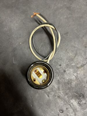 vintage leviton #8052 porcelain socket with black flange 1/8-27 IPS ( 3/8 Inch )