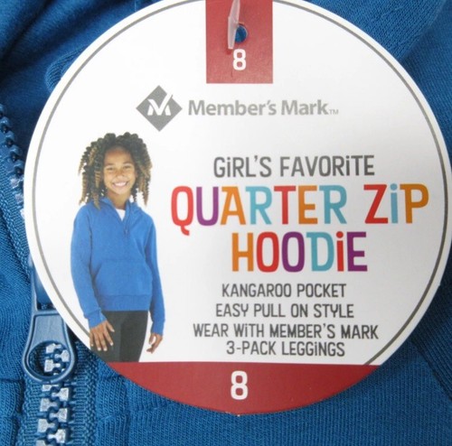 MEMBERS MARK Girl's Hoodie Quarter Zip Soft & Lightweight Teal Size 10-12 - Picture 2 of 3