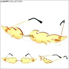 EXAGGERATED Retro PARTY Club Rave SUN GLASSES Funky Fire Flame Shape Orange Lens