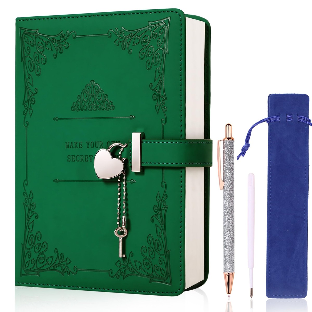Heart-Shaped Lock diary with pen,A5 Size Soft PU Leather Locking 