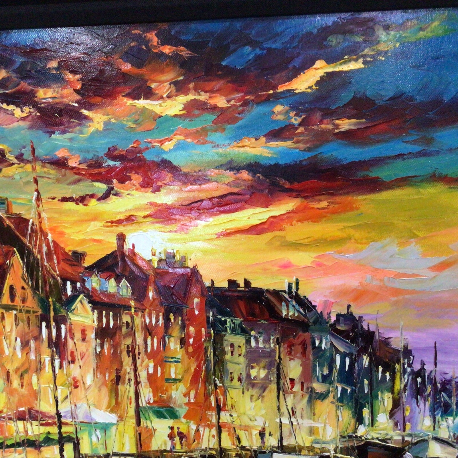DANIEL WALL ORIGINAL PAINTING SUNSET OVER COPENHAGEN 38x32 COA PARK