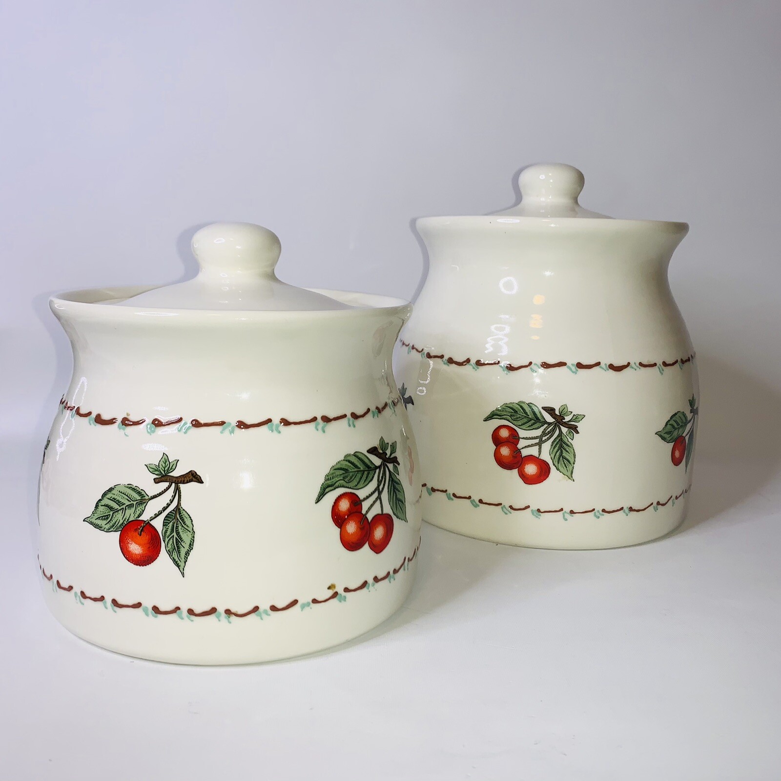 2 Vintage Cherry Ceramic Kitchen Canisters Red White 68" Tall eBay