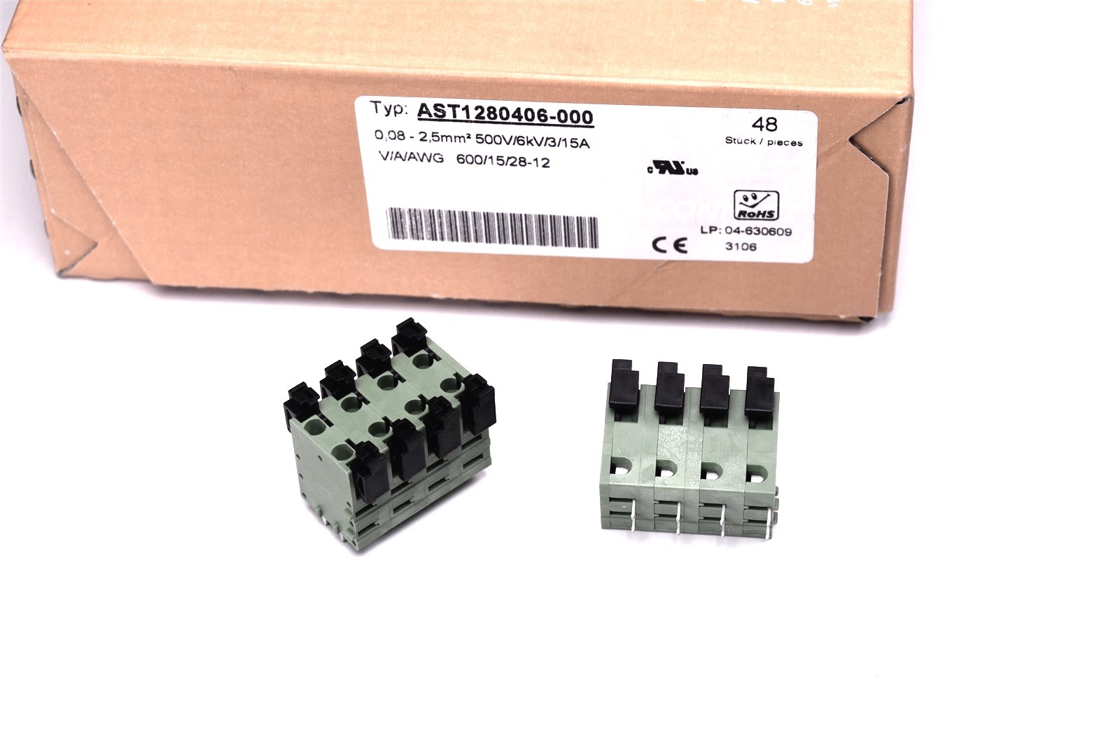 2 RIA Metz Connect Solderable Spring Clamp Terminal Blocks 12 Awg 600V 8 Pole