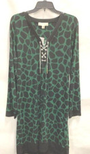NWT Michael Kors size XL green black animal print slinky long sleeve dress