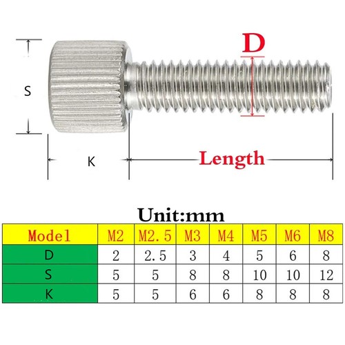 Tornillos de pulgar moleteados M2-M6 acero inoxidable apriete a mano pernos de perilla - Imagen 2 de 12