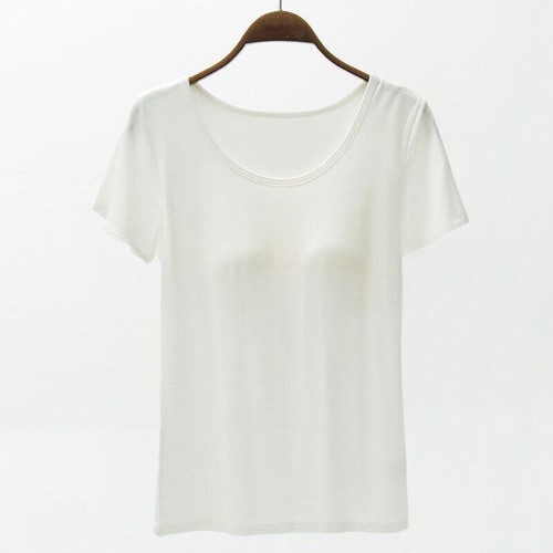 Women's T-shirt Tops with Built In Bra Neck Vest Padded Slim Fit Tank Tops Sexy - Bild 13 von 33