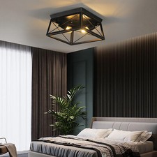 Farmhouse Flush Mount Ceiling Light Lamp Fixture Black Rustic Vintage Chandelier