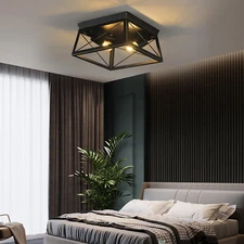 Farmhouse Flush Mount Ceiling Light Lamp Fixture Black Rustic Vintage Chandelier