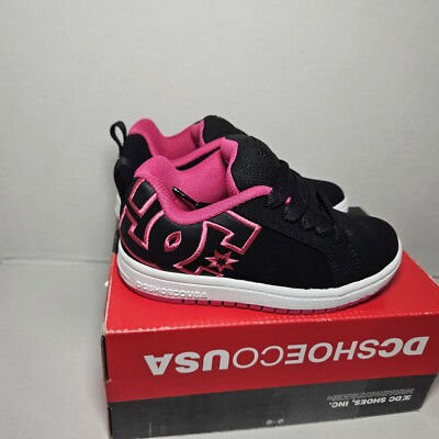 DC Shoes Kids Pink Black Size Elastic Lace Shoes Black NEW In box 
