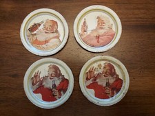 Vintage Coca Cola Metal Christmas Santa Coasters/Ashtrays Lot of 4 Collectible