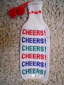 New Year Liquor/Wine Bottle Stocking Cover, Vintage, pre-owned