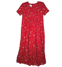 Betsy Lauren Dress Womens 6 Red Yellow Floral Midi Bohemian Cottagecore Prairie