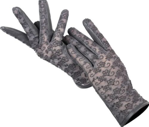 Lace Winter Women Gloves Leather Floral Wrist Length Fashion Formal Hand Mittens - Picture 1 of 13