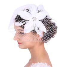 Bridal White Feather Hair Clip Crystal Feather Fascinator with Birdcage Veil ...