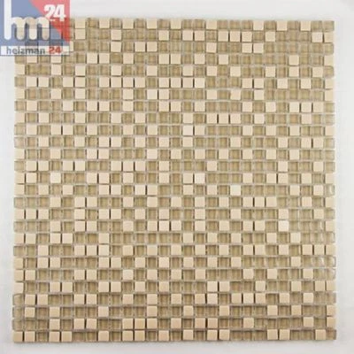 HEIZMAN24 Glasmosaik Jaru Naturstein Mosaikfliesen hellbraun 29,5x29,5x0,6cm Pool, Bad