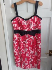 Coast Uk 18 Red White Black Bow Pencil Sleeveless Lined Dress Party Cocktail