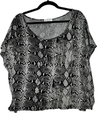 Michael Stars Black & Grey Snake Print Cotton Blend Boxy Top Size Large