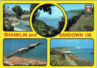 Postkarte ISLE OF WIGHT SHANKLIN und SANDOWN IW Wasserpflanze grüner Baum AA05285