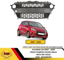 HYUNDAI I10 2017 - 2020 FRONT BUMPER CENTRE GRILLE BLACK GREY WITH DRL HOLES
