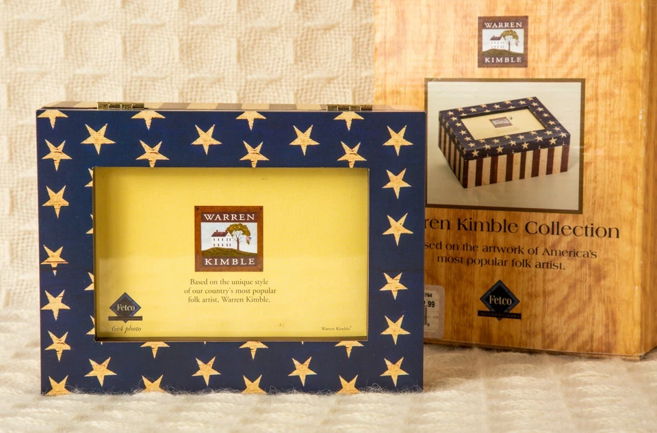FLAG PHOTO BOX Warren Kimble FOLK ART 6x4 FETCO Frame Jewelry Keepsake Americana - Image 4 of 4