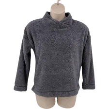 Jane and Bleecker Womens Fleece Top Gray Size Medium High Neck Soft Long Sleeve