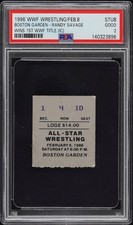 MACHO MAN RANDY SAVAGE WINS 1ST TITLE (IC) VS TITO SANTANA TICKET 2/8/1986 PSA 2