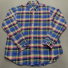 Ralph Lauren Shirt Mens XL Blue Plaid Button Down Long Sleeve Classic Fit Cotton