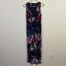 Adrianna Papell M Dress Floral Maxi Hi Low Hem Blue Pink Resortwear Sleeveless