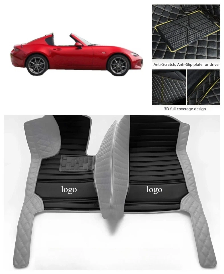 For Mazda MX5 Miata Car Floor Mats Leather Custom Front Row Carpets Boot Liner - Image 3 of 4