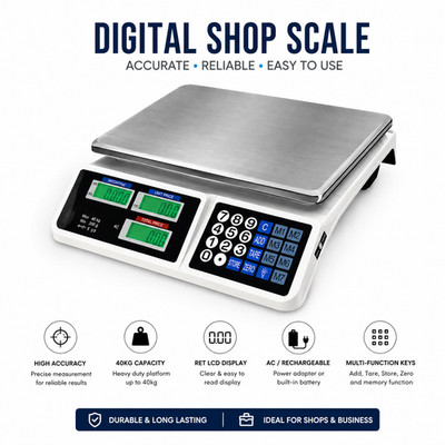 Digitale Preisberechnungswaage Silber 40 kg/5 g für Gemüsepolitur Preis UK-Stecker