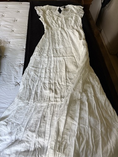 Express White Maxi Dress V-Neck Tiered Ruffle Cap Sleeve Cotton Size S