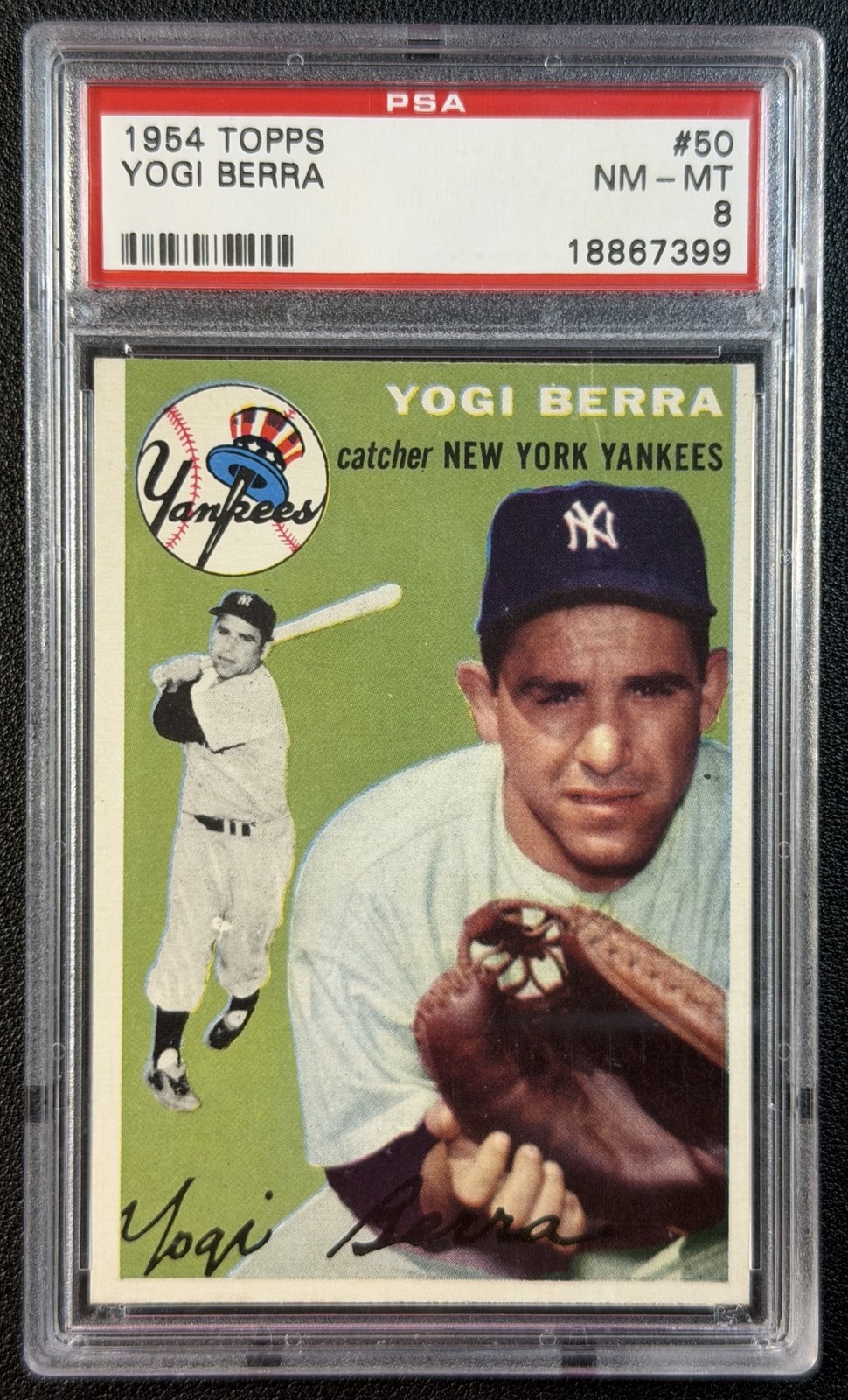 YOGI BERRA PSA 8 (23 HIGHER) 1954 TOPPS BASEBALL #50 YANKEES NM-MT VINTAGE