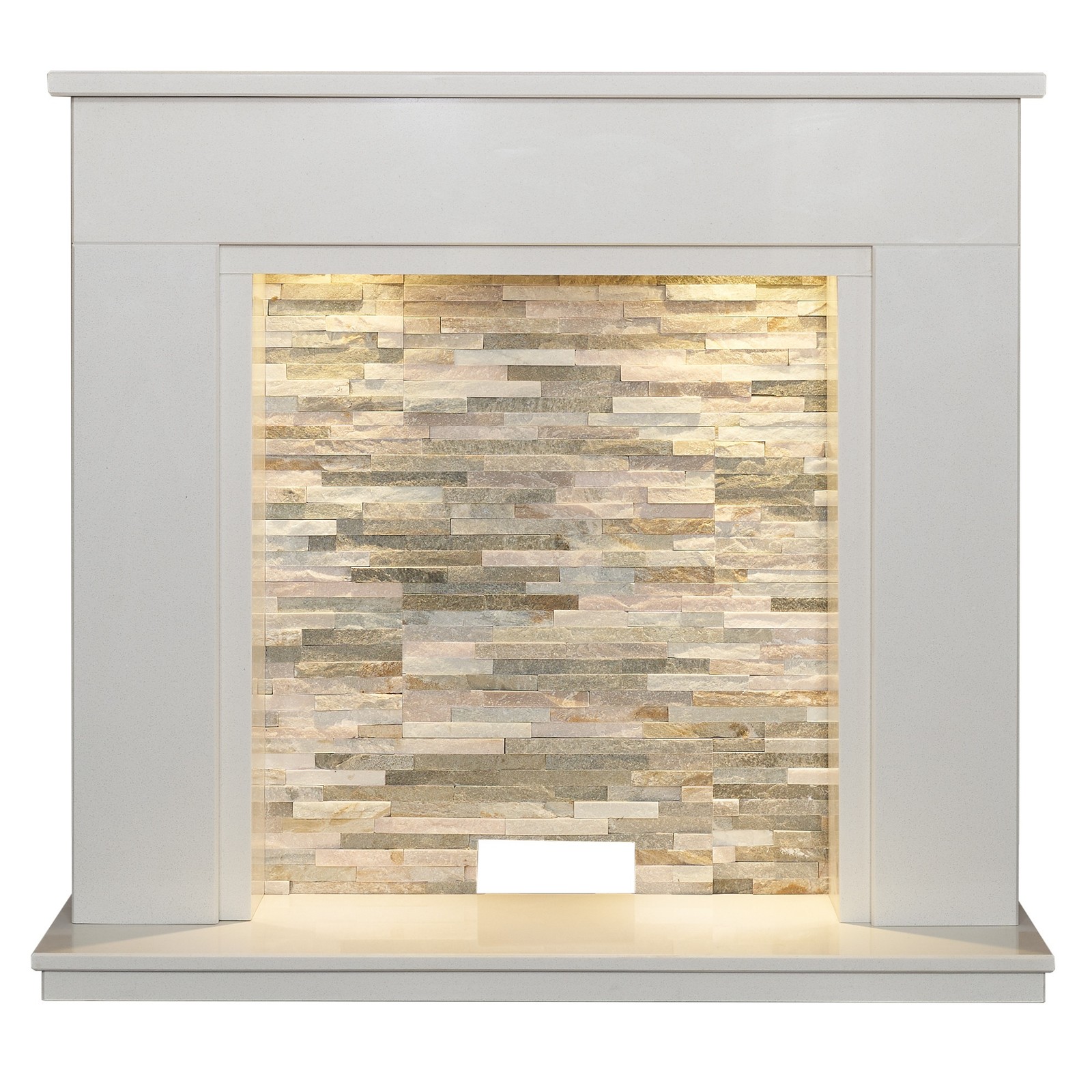 Acantha Amalfi White Marble Stove Fireplace with Downlights, 48 Inch
