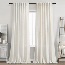 Cream Linen Back Tab Curtains 84 Inch Length for Living Room 2 Panel Set Neutral