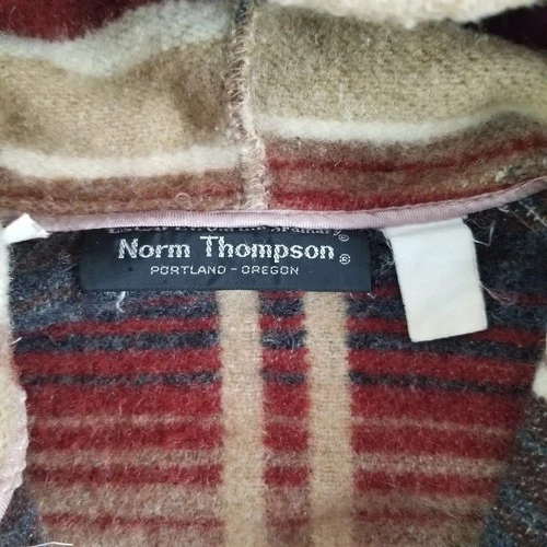 VTG Norm Thompson Jacket Mens Large Beige Plaid Wool Full Zip Baja Drug Rug 90s image 2