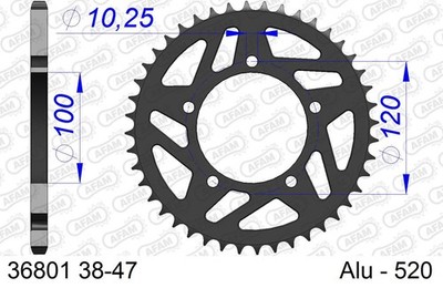 AFAM Aluminium rear sprocket for 520 chain, part number 36801-43