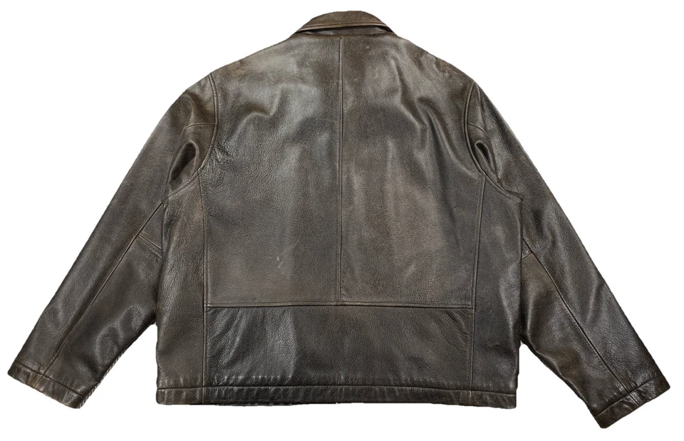 Chaqueta de bombardero vintage de cuero para motocicleta Eddie Bauer marrón grande para hombre Foto 2 de 4