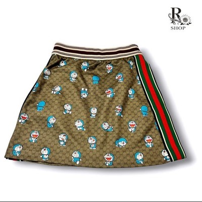 USED GUCCI DORAEMON GG ALL-OVER PRINT MINI SKIRT, SHERRY LINE. GOOD
