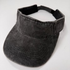 Men's Washed Black Visor Adjustable Strap Sun Hat Distressed Cotton Style